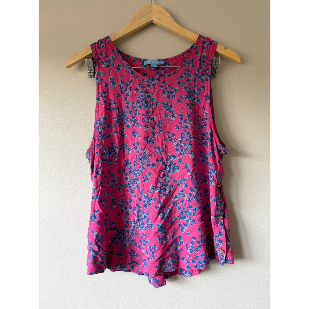 Draper James RSVP Pink Floral Sleeveless Side Button Blouse‎ Top Womens Large L